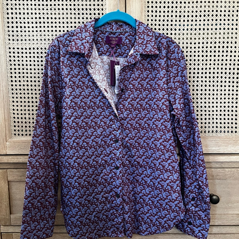 J. Crew button down maroon and Blue Floral Shirt